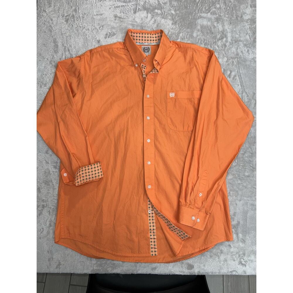 Cinch Mens Orange Button Down Shirt Long Sleeve Western Rodeo Cowboy Size M